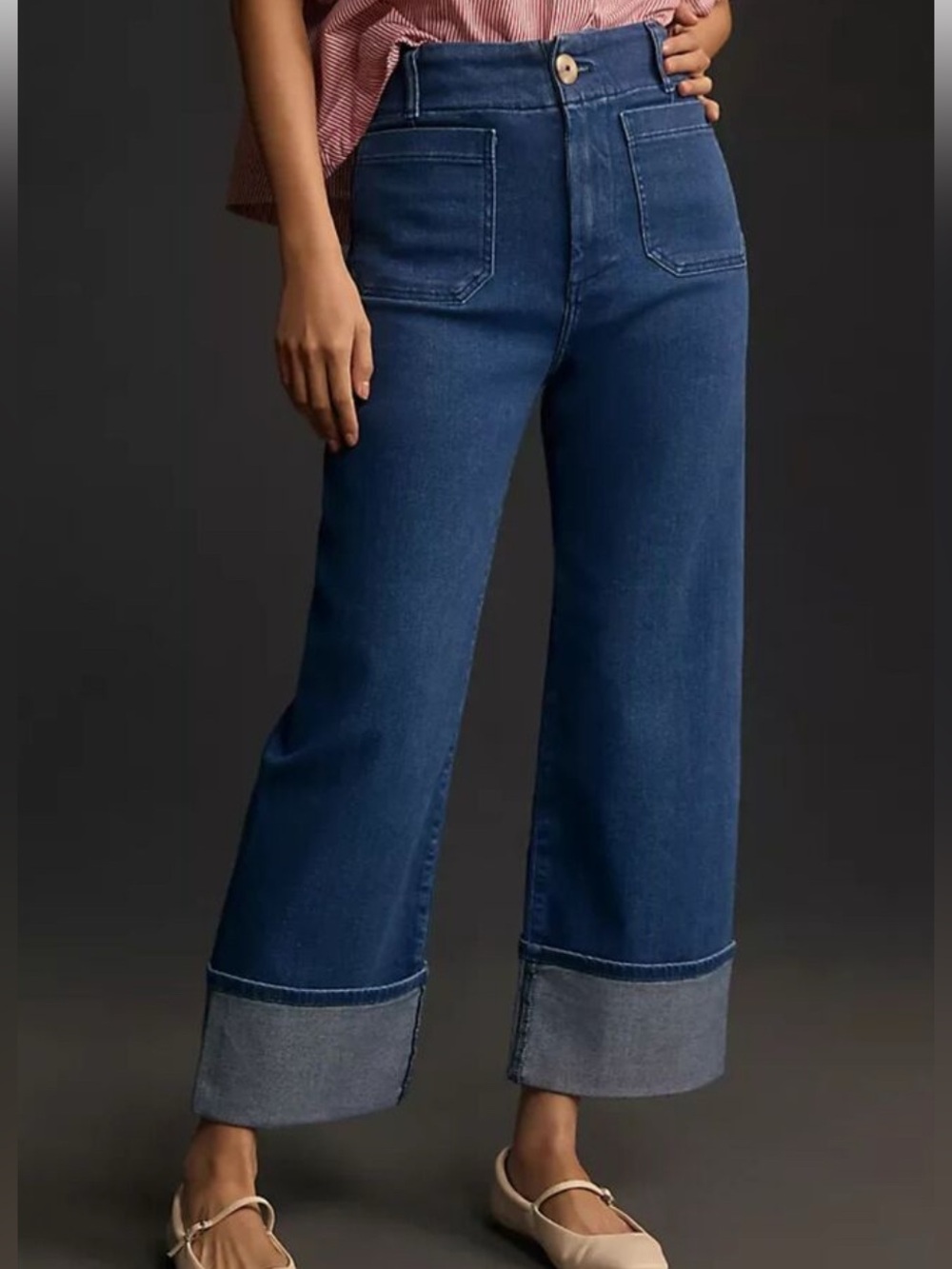 Anthropologie Maeve Colette Cuffed High Rise Wide Leg Jeans Deep blue wash sz 33